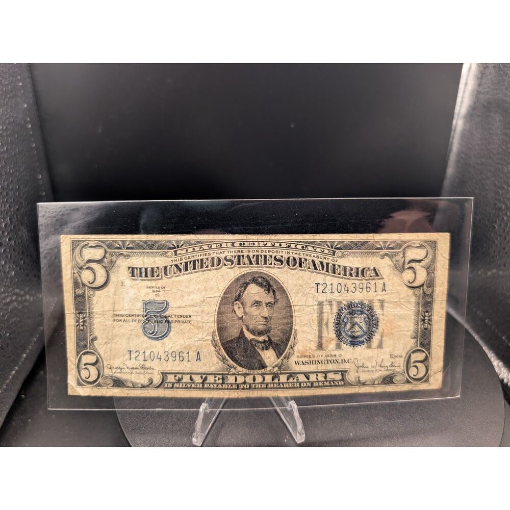 1934D $5 Silver Certificate • Blue Seal • Circulated • T21043961A